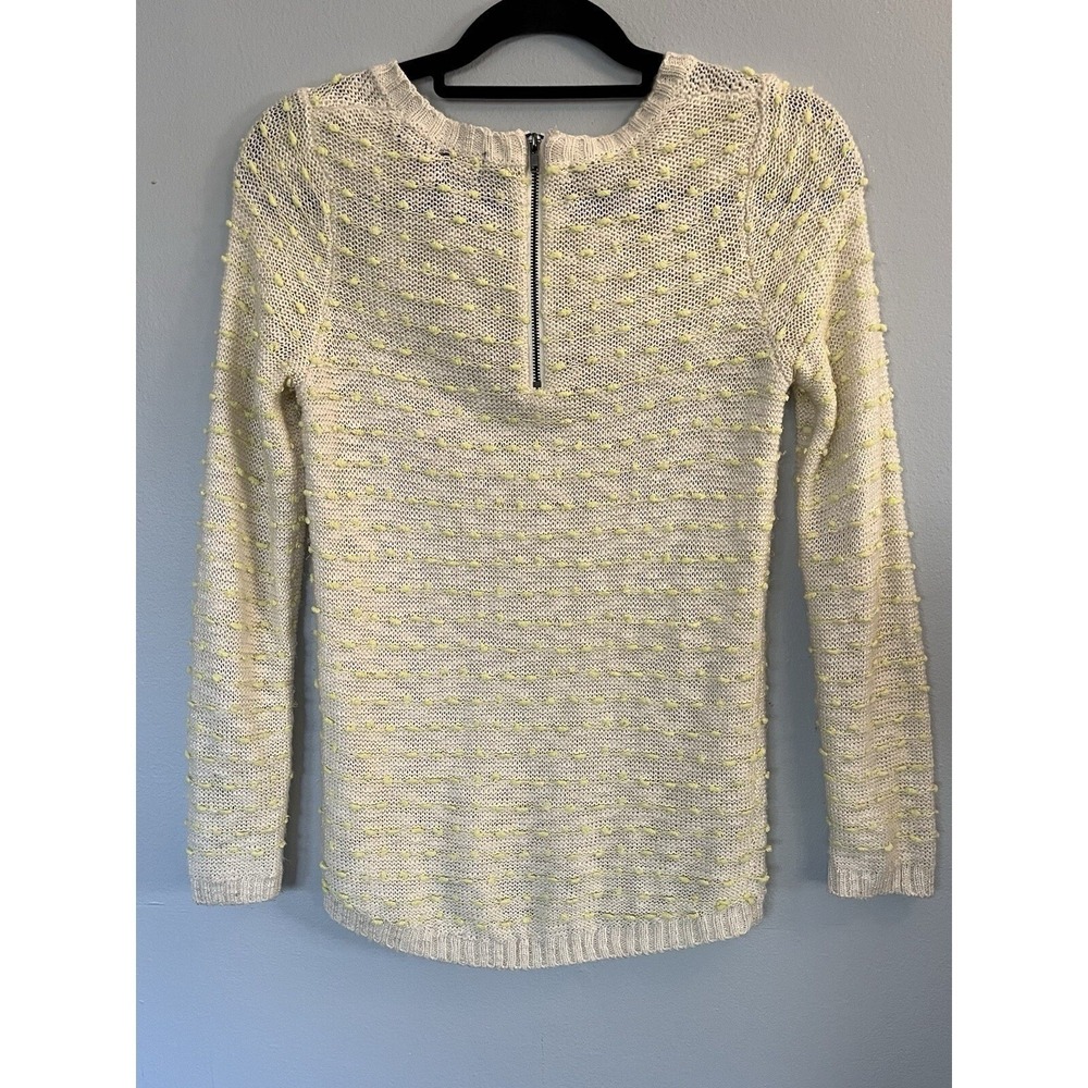 Popcorn Knit Sweater Womens Small Cream Yellow Back Zip High Low Pullover - Picture 3 of 6